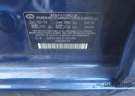 2015 Hyundai Elantra Se из США, поврежденный, VIN 5NPDH4AE2FH616841